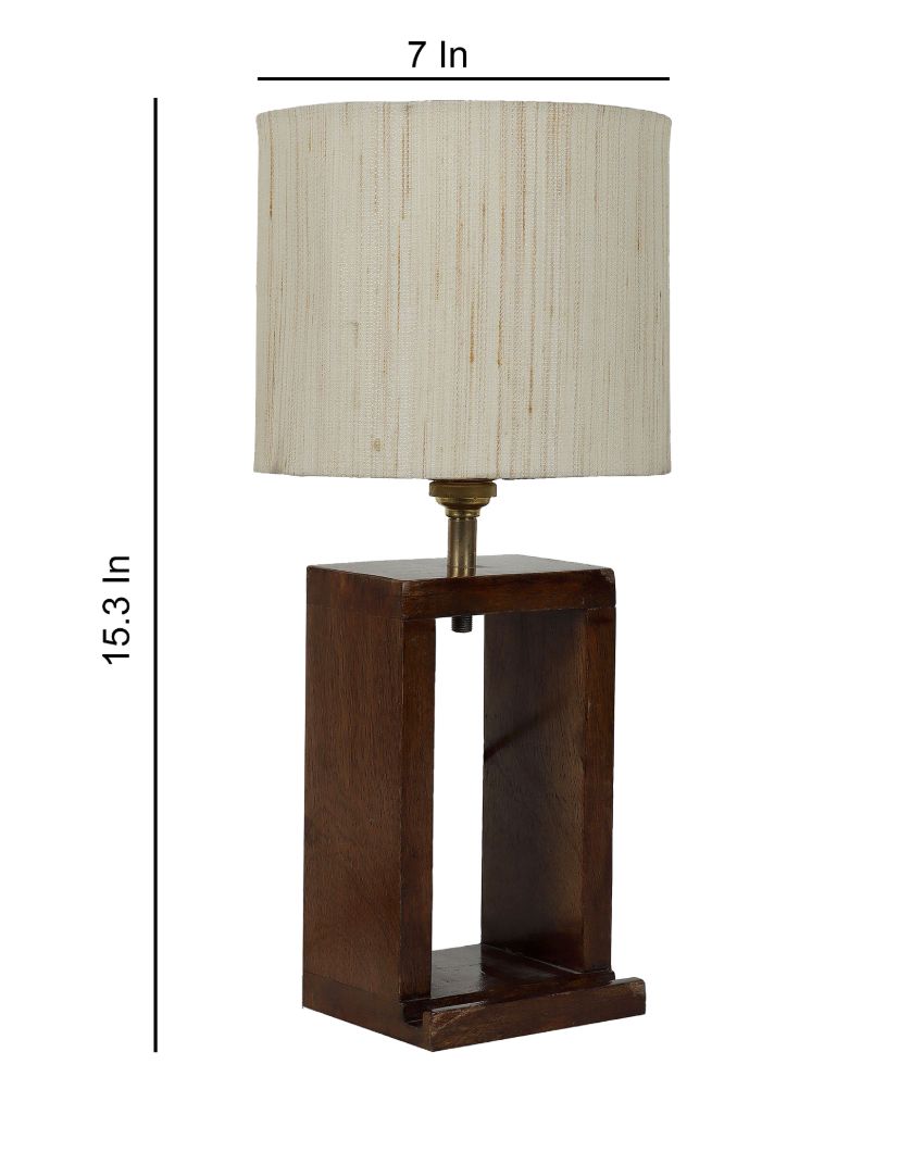 Natural Mango Wood Base Table Lamp with Cotton Shade | Bulb Not Included | 7 x 7 x 15 inches