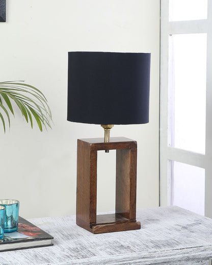 Natural Mango Wood Base Table Lamp with Cotton Shade | Bulb Not Included | 7 x 7 x 15 inches