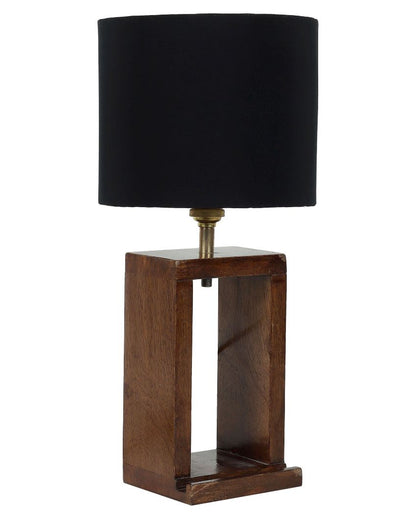 Natural Mango Wood Base Table Lamp with Cotton Shade | Bulb Not Included | 7 x 7 x 15 inches