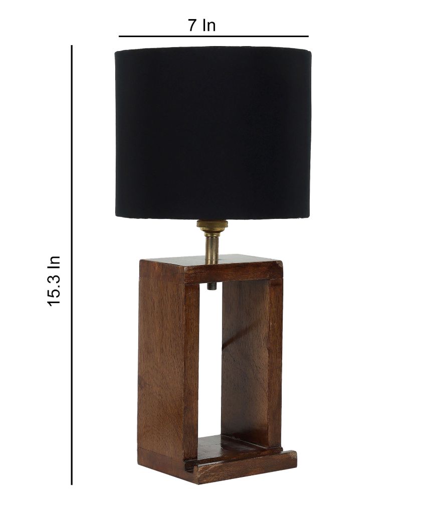 Natural Mango Wood Base Table Lamp with Cotton Shade | Bulb Not Included | 7 x 7 x 15 inches