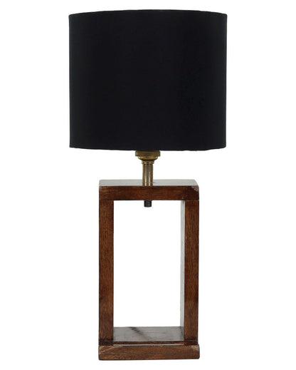 Natural Mango Wood Base Table Lamp with Cotton Shade | Bulb Not Included | 7 x 7 x 15 inches