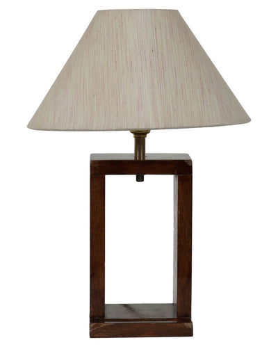 Natural Mango Wood Base Table Lamp with Off-white Cotton Shade | Bulb Not Included | 10 x 10 x 14 inches