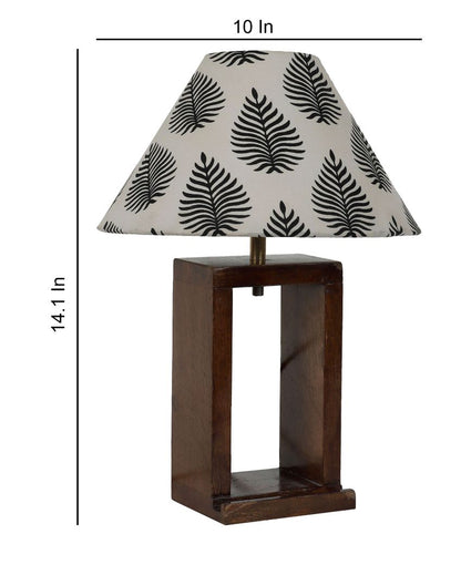 Natural Mango Wood Base Table Lamp with Leaves Printed Cotton Shade | Bulb Not Included | 10 x 10 x 14 inches