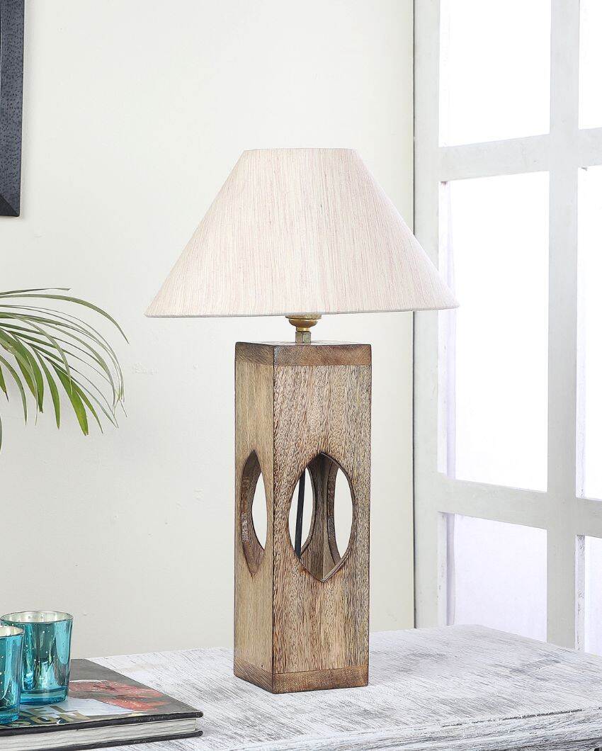 Bold Design Mango Wood Base Table Lamp with Cotton Shade | Bulb Not Included | 10 x 10 x 17 inches