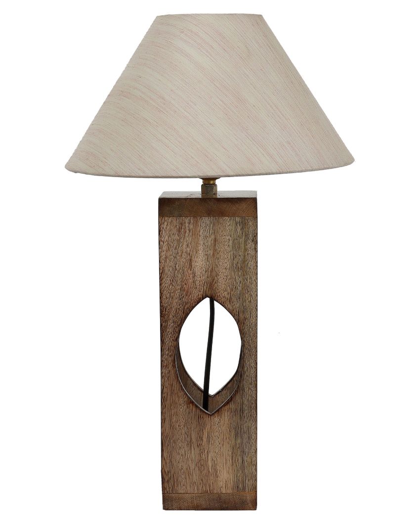 Bold Design Mango Wood Base Table Lamp with Cotton Shade | Bulb Not Included | 10 x 10 x 17 inches