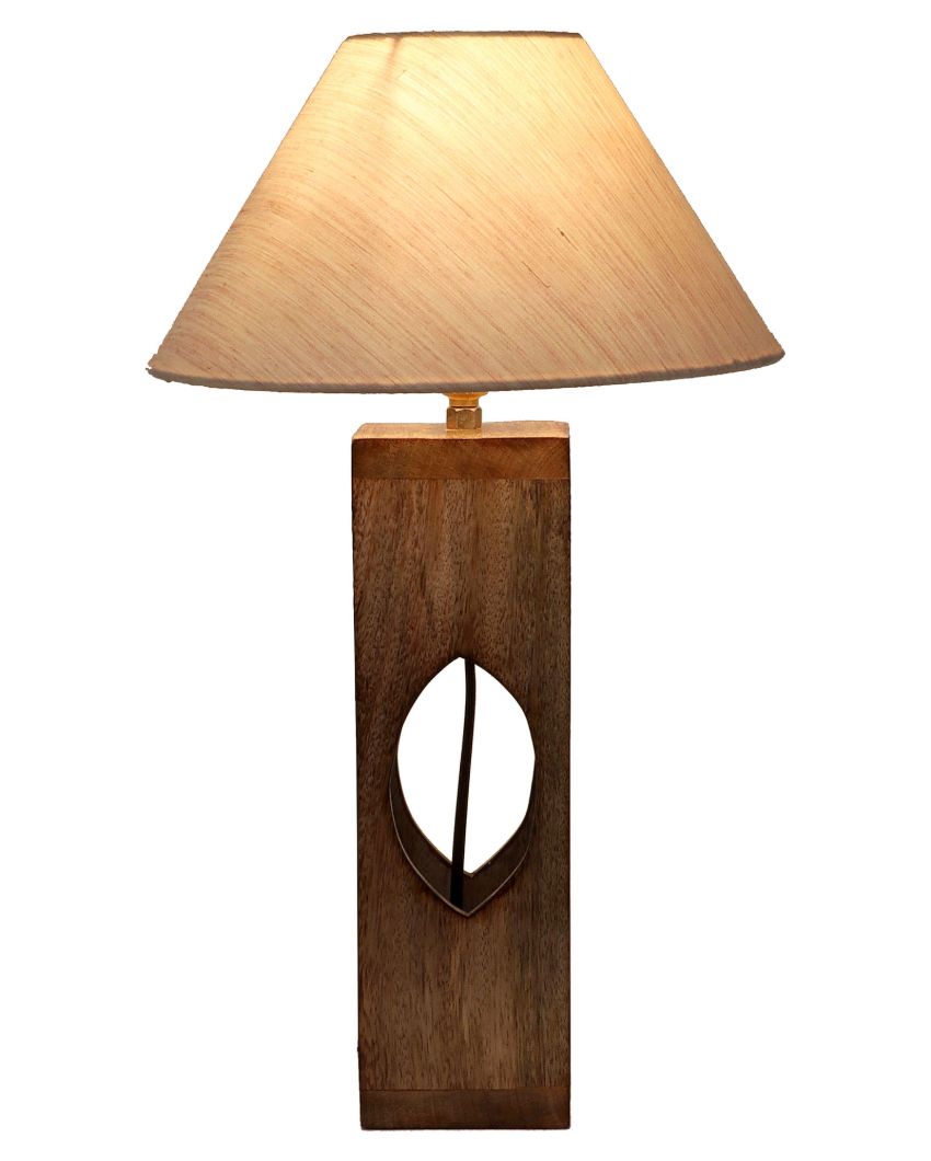 Bold Design Mango Wood Base Table Lamp with Cotton Shade | Bulb Not Included | 10 x 10 x 17 inches