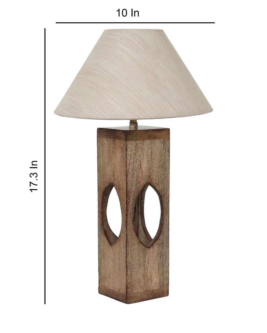 Bold Design Mango Wood Base Table Lamp with Cotton Shade | Bulb Not Included | 10 x 10 x 17 inches