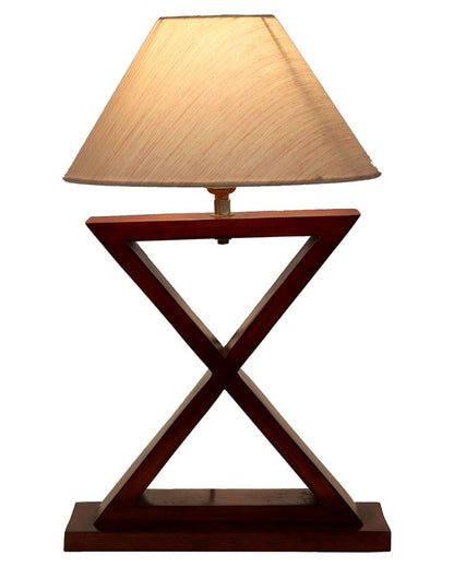 Alluring Mango Wood Base Table Lamp with Cotton Shade | Bulb Not Included | 10 x 10 x 17 inches