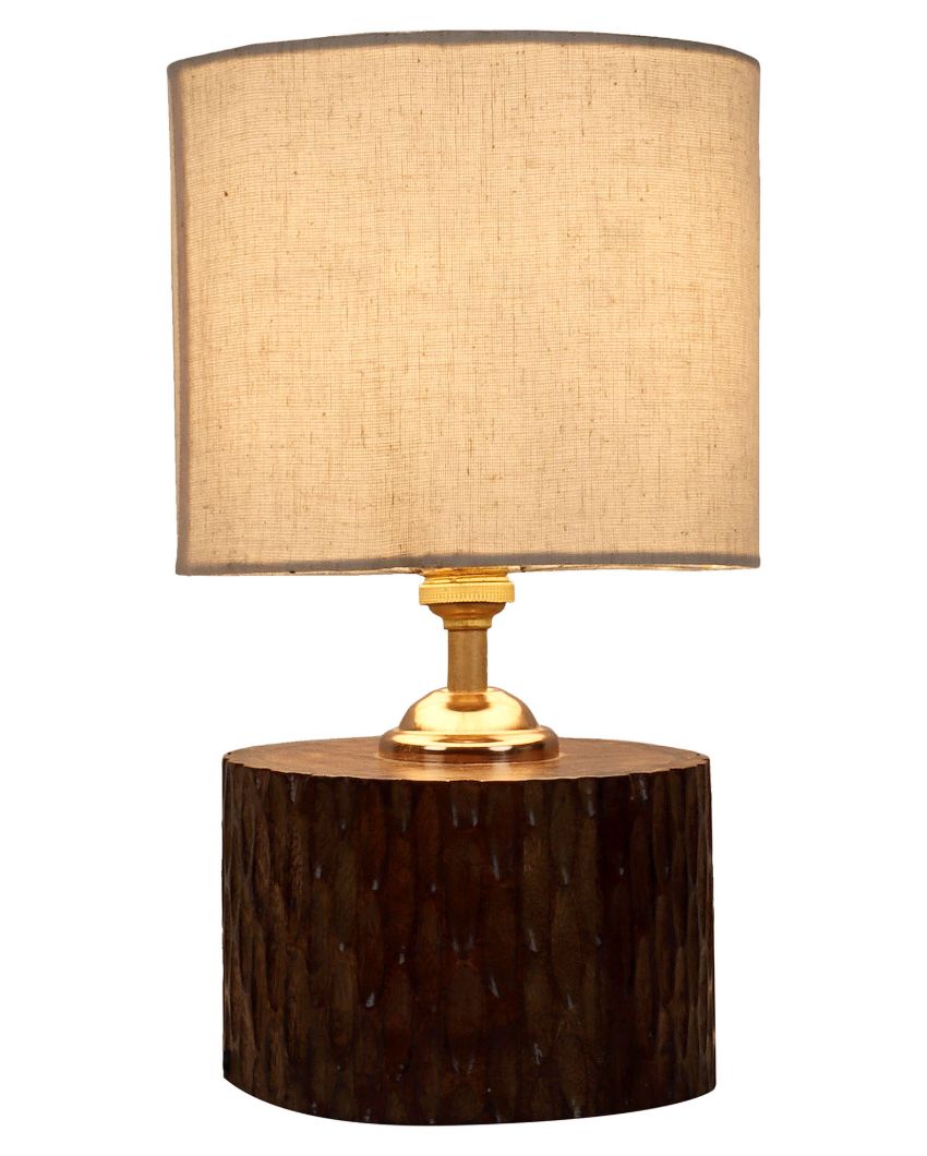 Head-turning Mango Wood Base Table Lamp with Cotton Shade | Bulb Not Included | 7 x 12 inches