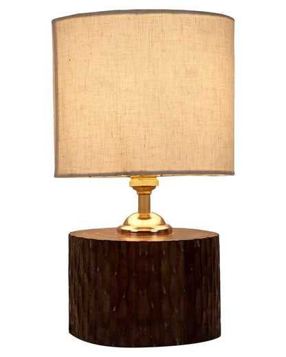 Head-turning Mango Wood Base Table Lamp with Cotton Shade | Bulb Not Included | 7 x 12 inches