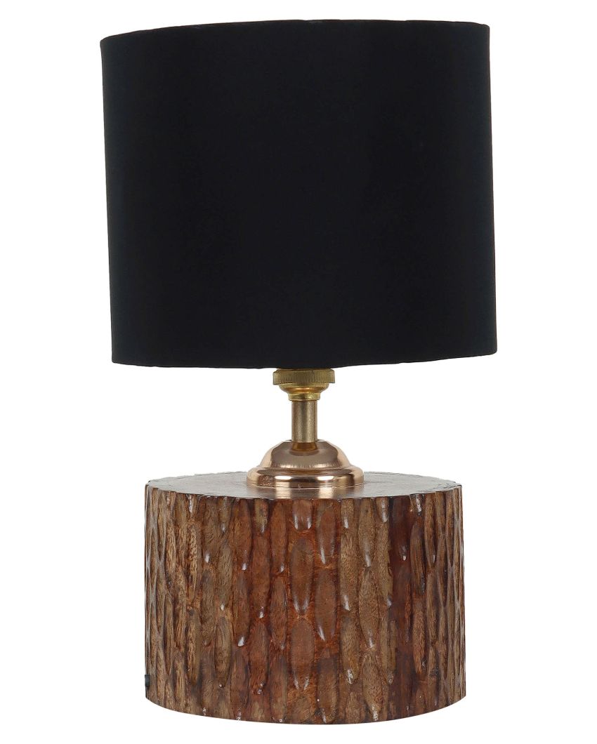 Head-turning Mango Wood Base Table Lamp with Cotton Shade | Bulb Not Included | 7 x 12 inches