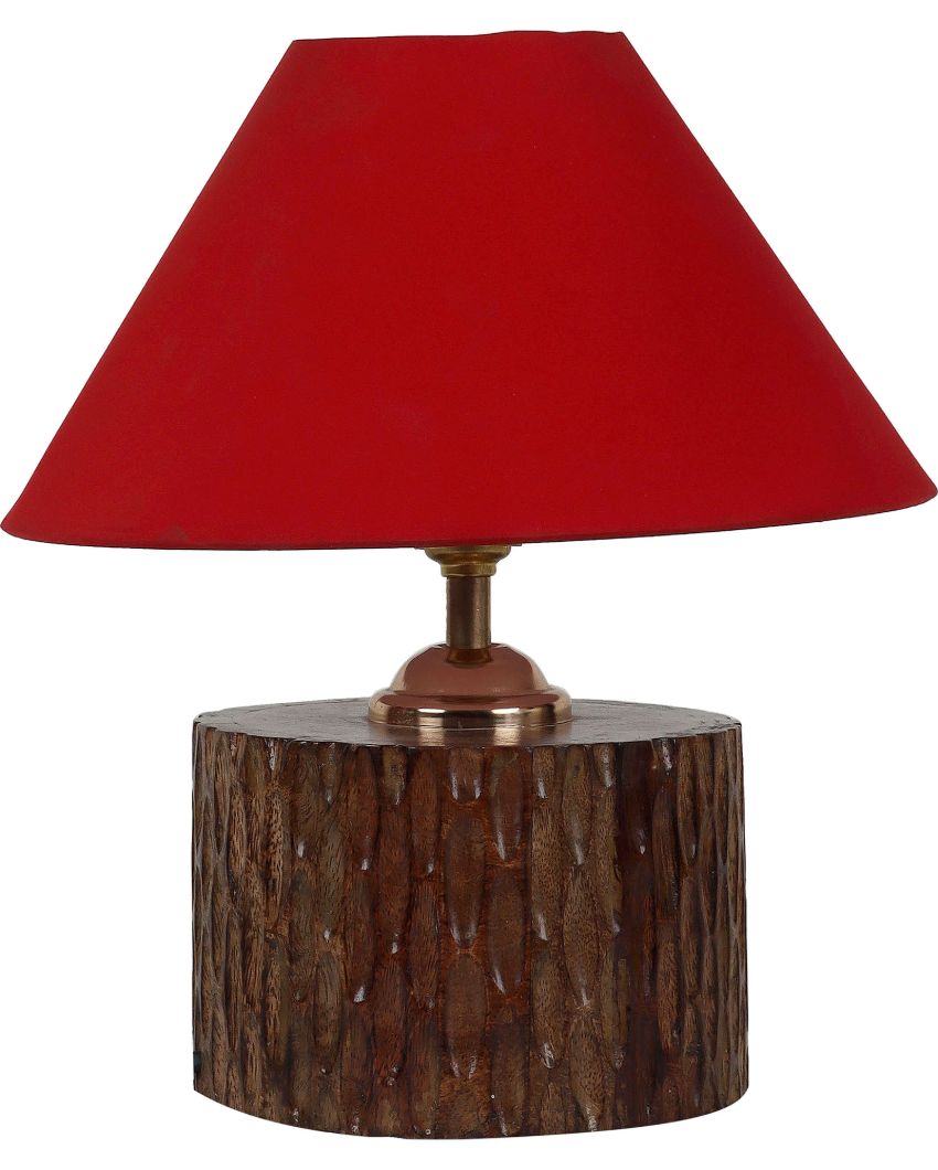 Stunning Mango Wood Base Table Lamp with Cotton Shade | Bulb Not Included | 7 x 7 x 11 inches