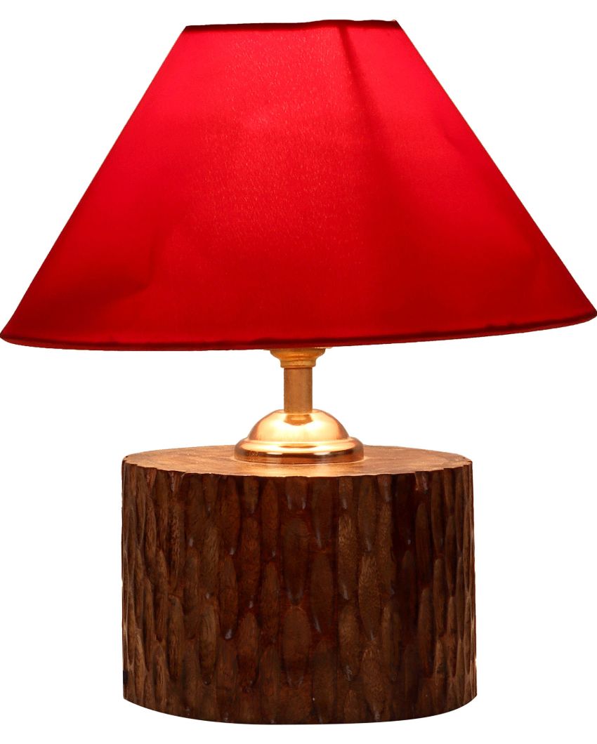 Stunning Mango Wood Base Table Lamp with Cotton Shade | Bulb Not Included | 7 x 7 x 11 inches