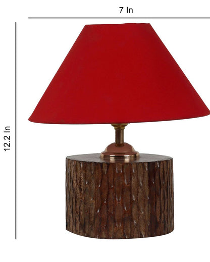 Stunning Mango Wood Base Table Lamp with Cotton Shade | Bulb Not Included | 7 x 7 x 11 inches