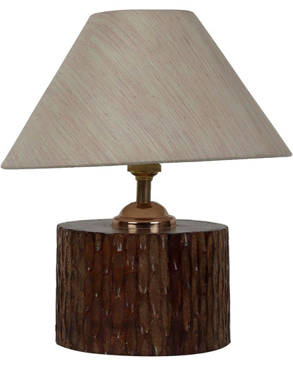 Stunning Mango Wood Base Table Lamp with Cotton Shade | Bulb Not Included | 7 x 7 x 11 inches