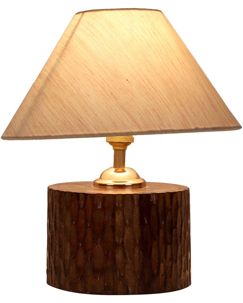 Stunning Mango Wood Base Table Lamp with Cotton Shade | Bulb Not Included | 7 x 7 x 11 inches