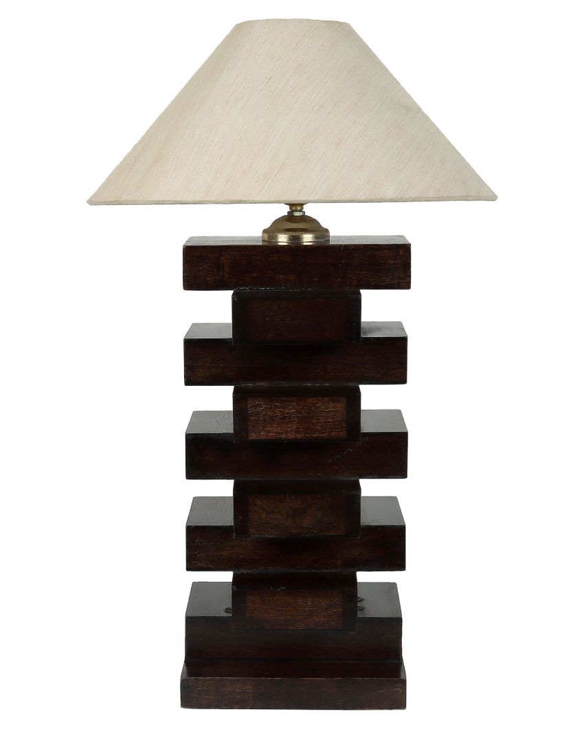 Dazzling Mango Wood Base Table Lamp with Cotton Shade | Bulb Not Included | 13 x 13 x 21 inches