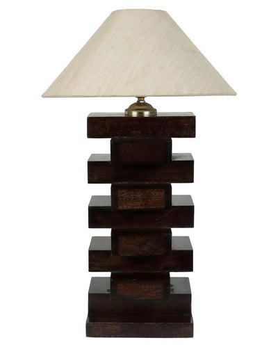 Dazzling Mango Wood Base Table Lamp with Cotton Shade | Bulb Not Included | 13 x 13 x 21 inches