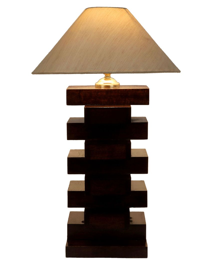 Dazzling Mango Wood Base Table Lamp with Cotton Shade | Bulb Not Included | 13 x 13 x 21 inches