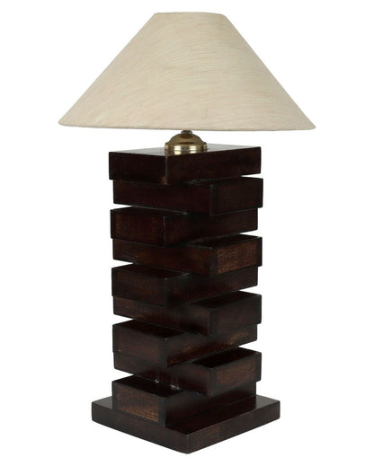 Dazzling Mango Wood Base Table Lamp with Cotton Shade | Bulb Not Included | 13 x 13 x 21 inches