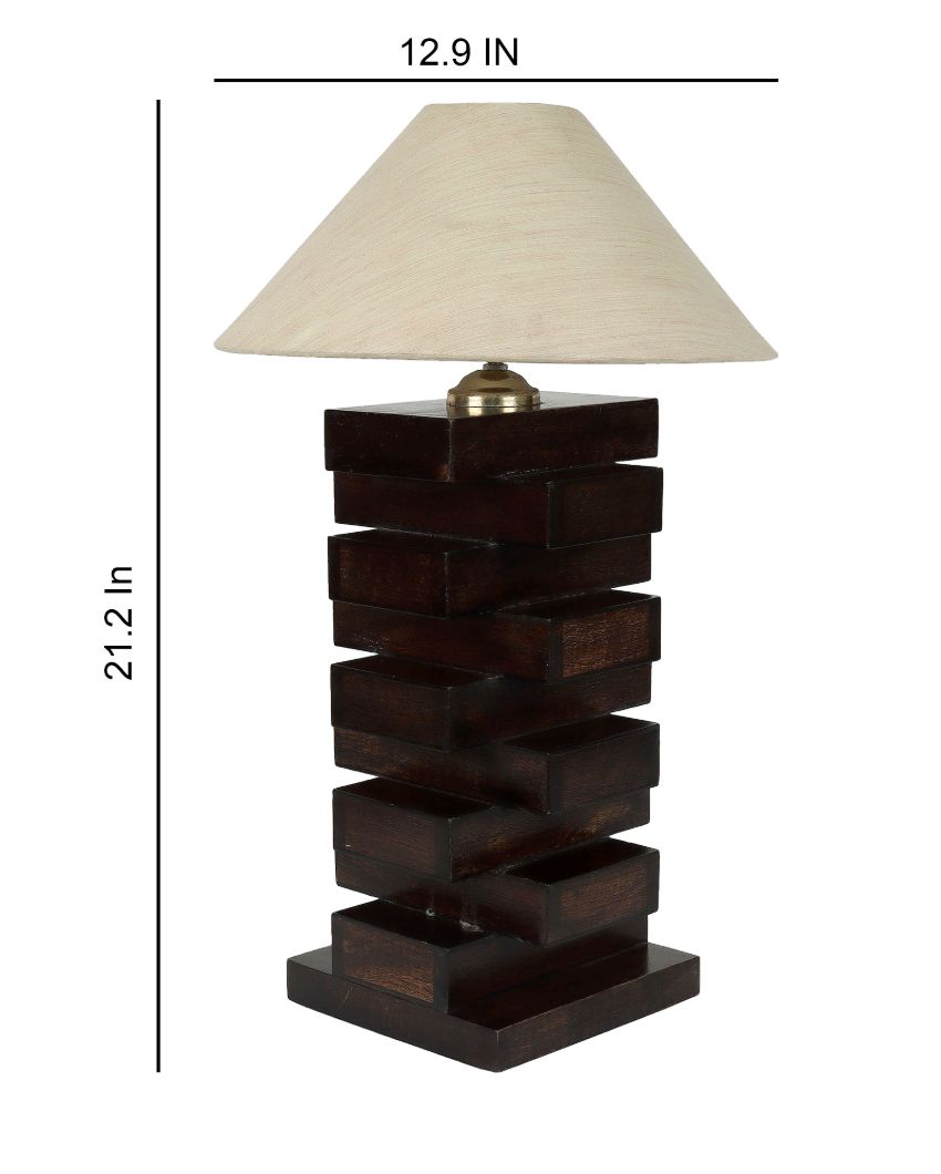 Dazzling Mango Wood Base Table Lamp with Cotton Shade | Bulb Not Included | 13 x 13 x 21 inches