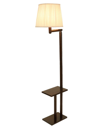 Authentic Mango Wood Base Floor Lamp with Poly Satin Mix Shade | Bulb Not Included | 14 x 14 x 63 inches