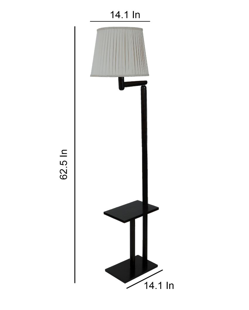 Authentic Mango Wood Base Floor Lamp with Poly Satin Mix Shade | Bulb Not Included | 14 x 14 x 63 inches