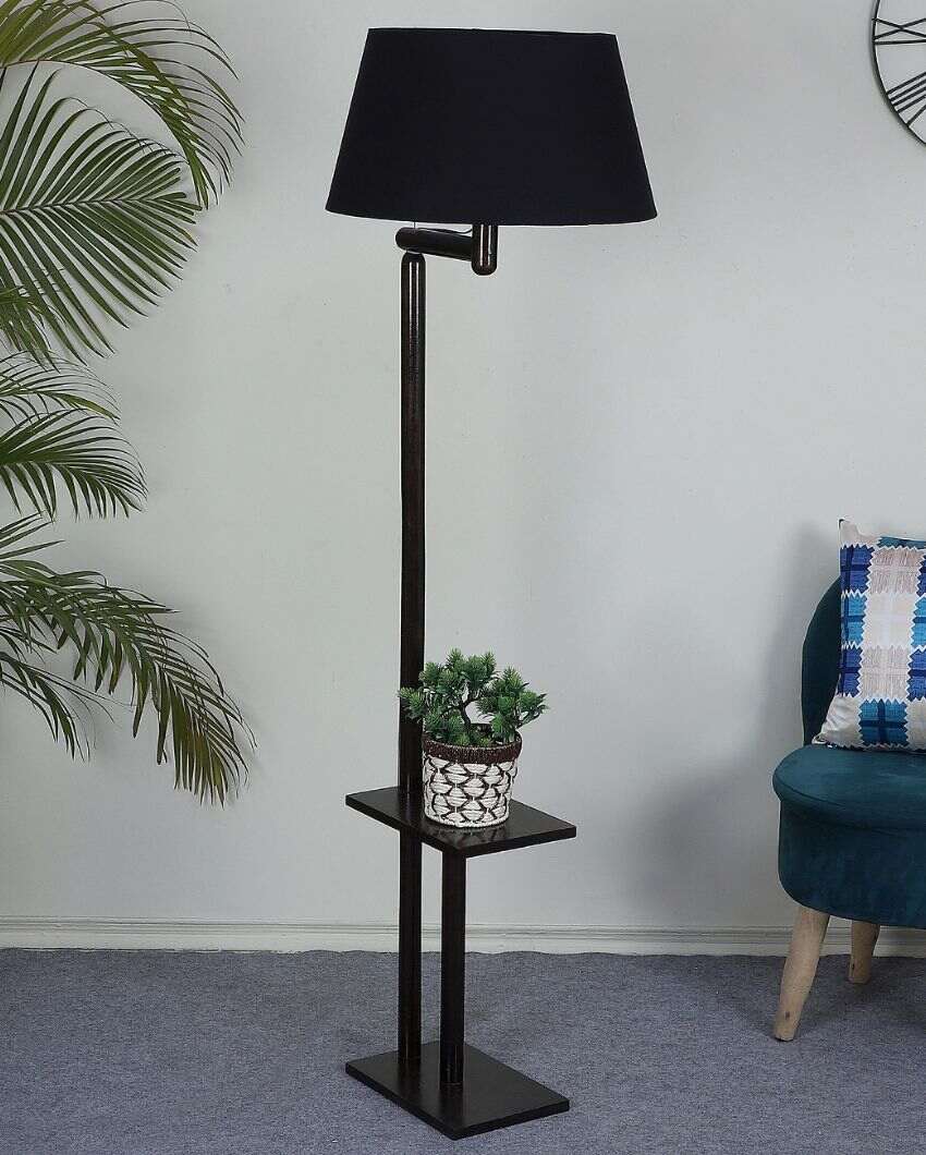 Unique Design Mango Wood Base Floor Lamp with Cotton Shade | Bulb Not Included | 18 x 14 x 62 inches