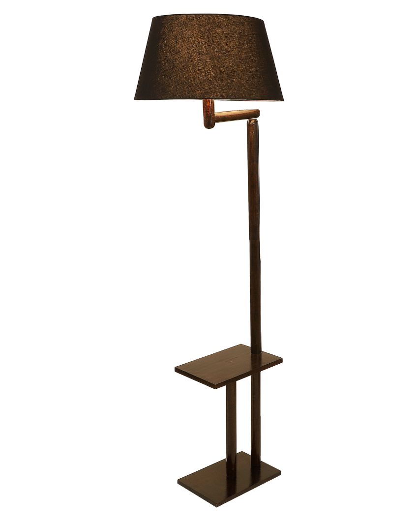 Unique Design Mango Wood Base Floor Lamp with Cotton Shade | Bulb Not Included | 18 x 14 x 62 inches