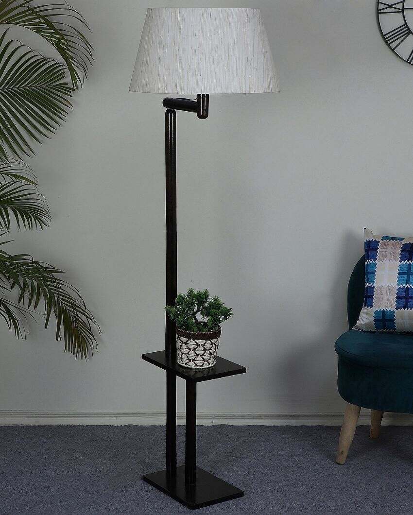 Unique Design Mango Wood Base Floor Lamp with Cotton Shade | Bulb Not Included | 18 x 14 x 62 inches