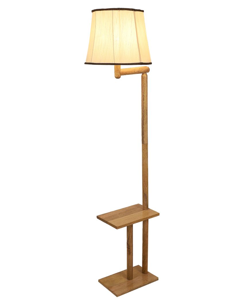 Homely Elegance Mango Wood Base Floor Lamp with Cotton Shade | Bulb Not Included | 18 x 14 x 61 inches