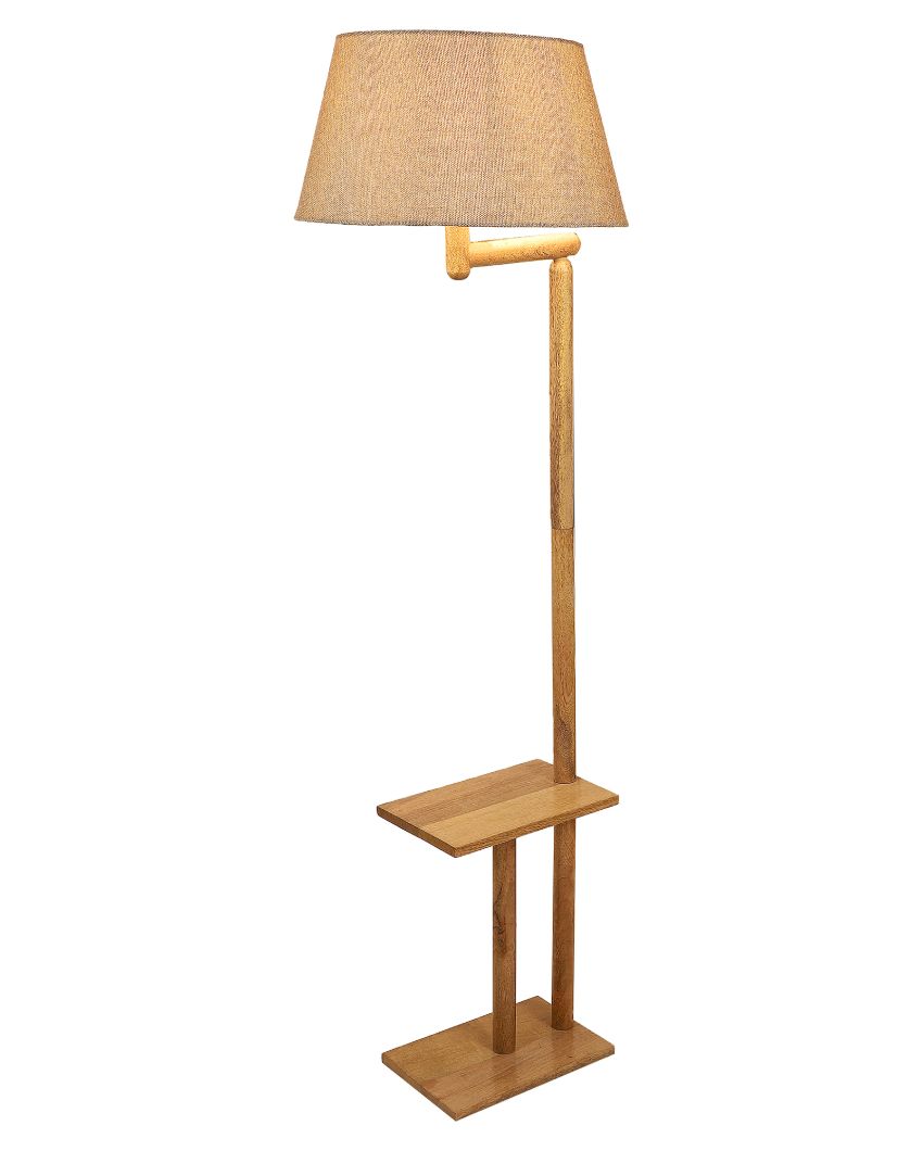 Lush and Cozy Mango Wood Base Floor Lamp with Jute Shade | Bulb Not Included | 18 x 14 x 61 inches