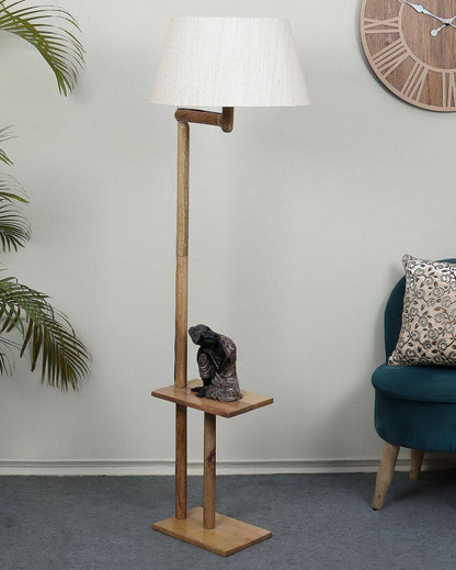 Lush and Cozy Mango Wood Base Floor Lamp with Cotton Shade | Bulb Not Included | 18 x 14 x 61 inches