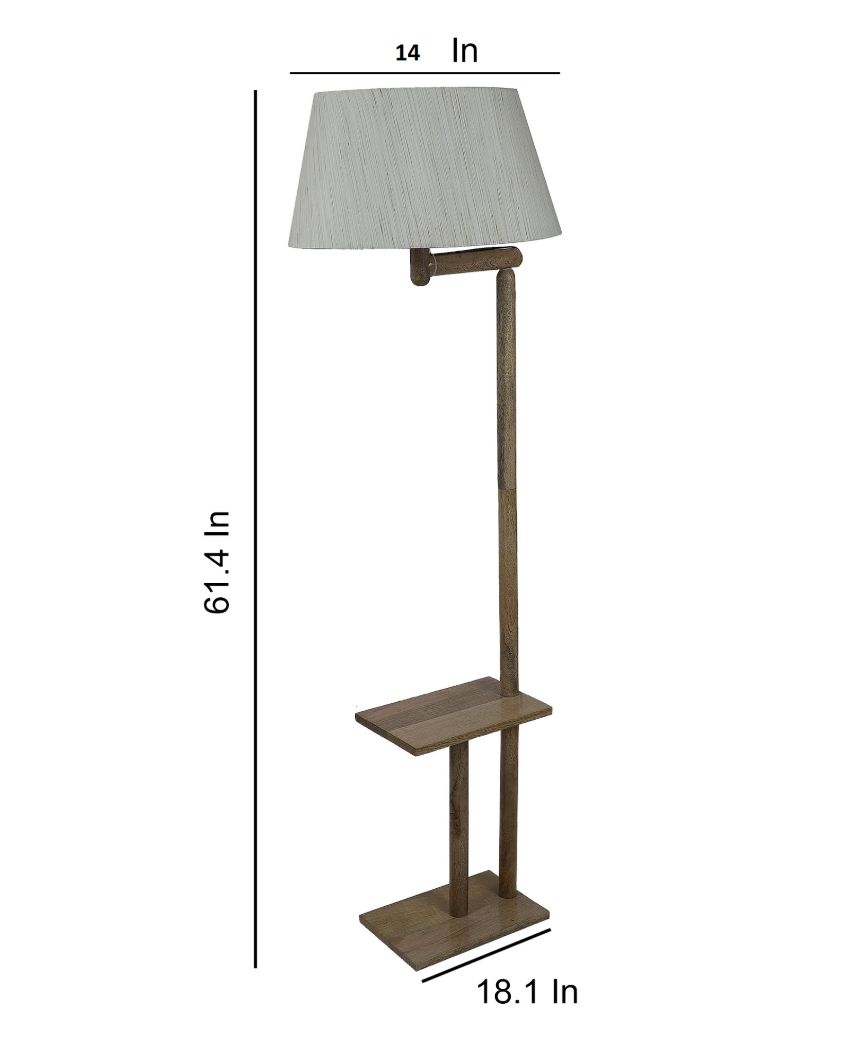 Lush and Cozy Mango Wood Base Floor Lamp with Cotton Shade | Bulb Not Included | 18 x 14 x 61 inches