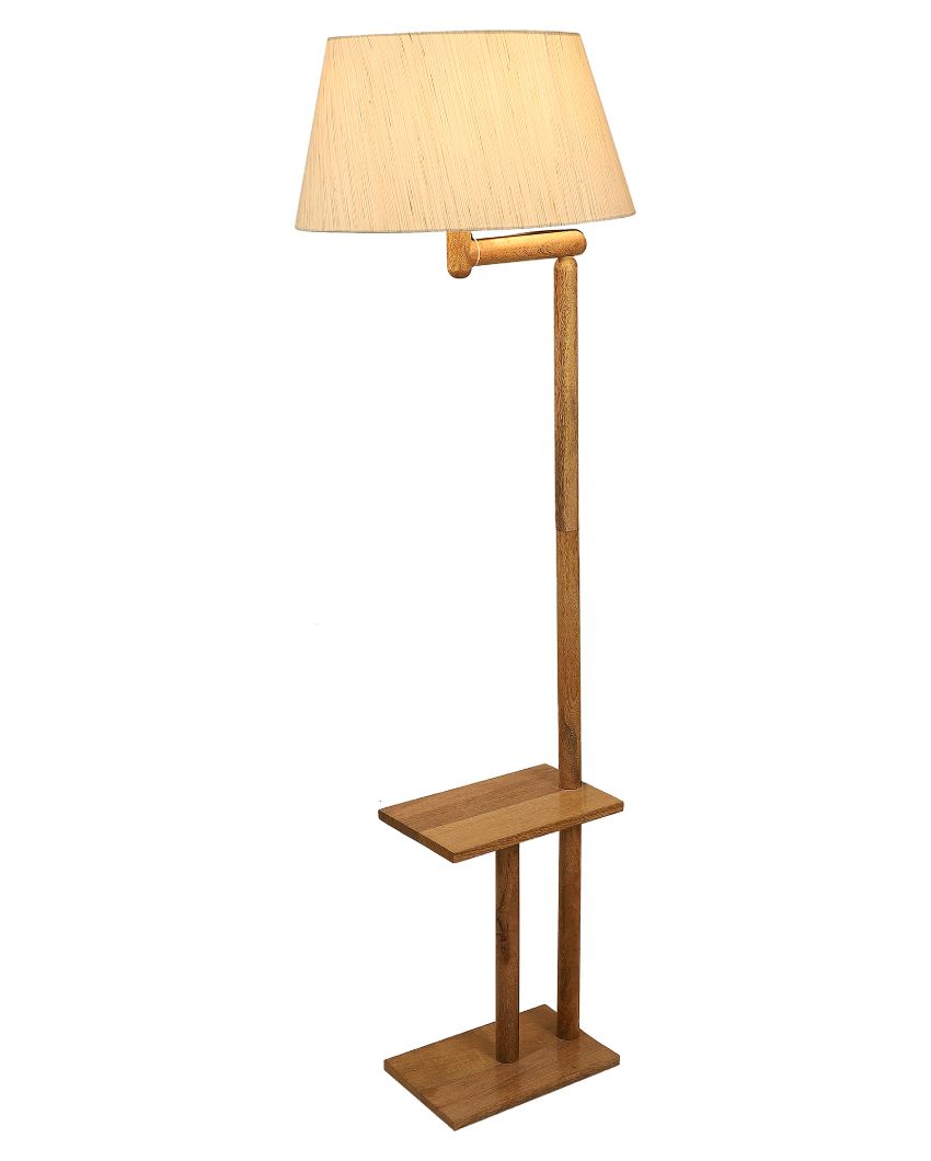 Lush and Cozy Mango Wood Base Floor Lamp with Cotton Shade | Bulb Not Included | 18 x 14 x 61 inches