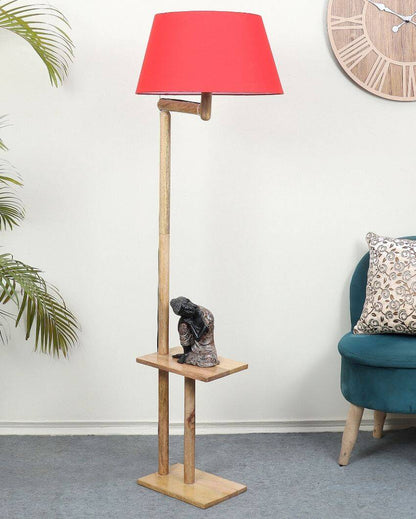 Lush and Cozy Mango Wood Base Floor Lamp with Cotton Shade | Bulb Not Included | 18 x 14 x 61 inches