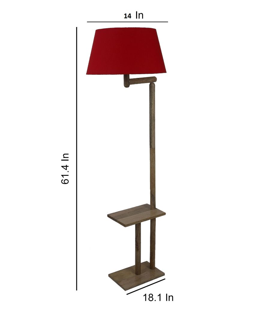 Lush and Cozy Mango Wood Base Floor Lamp with Cotton Shade | Bulb Not Included | 18 x 14 x 61 inches