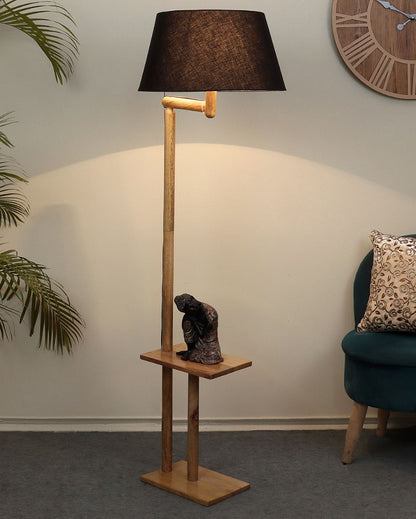 Lush and Cozy Mango Wood Base Floor Lamp with Cotton Shade | Bulb Not Included | 18 x 14 x 61 inches