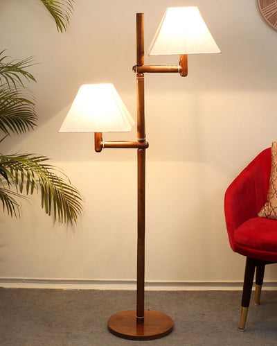 Aesthetic Mango Wood Base Floor Lamp with Cotton Shade | Bulb Not Included | 22 x 22 x 57 inches