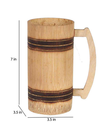 Classic Appeal Bamboo Beer Mug Plain Design| Beige | Set of 2 | 7 x 4 inches