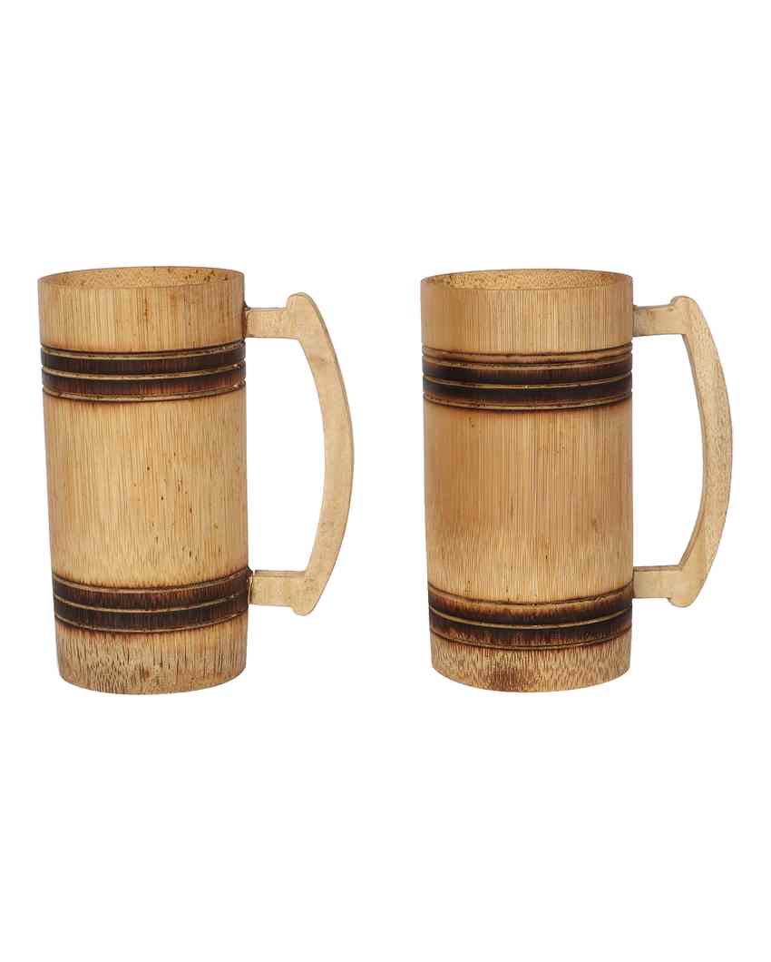 Classic Appeal Bamboo Beer Mug Plain Design| Beige | Set of 2 | 7 x 4 inches