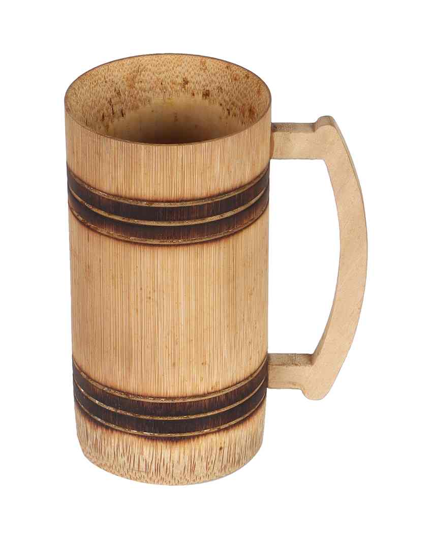 Classic Appeal Bamboo Beer Mug Plain Design| Beige | Set of 2 | 7 x 4 inches