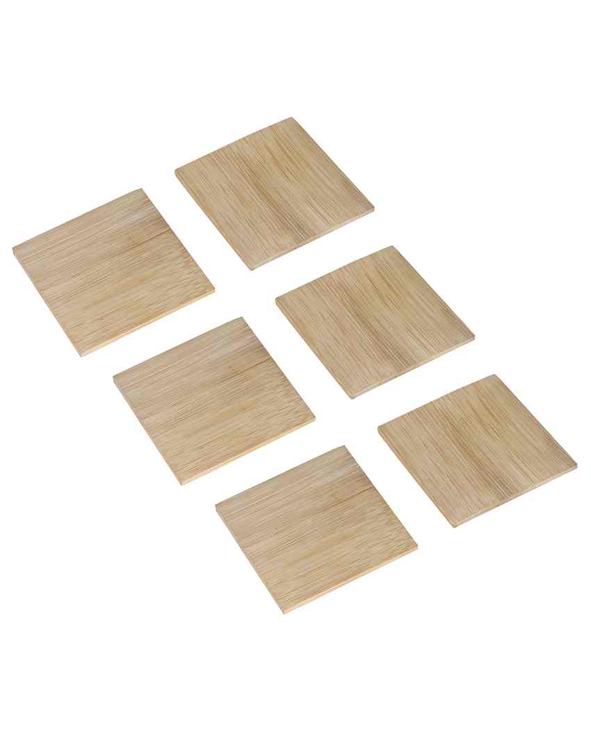 Simple Elegance Bamboo Coasters Plain Design| Beige | Set of 6 | 4 x 4 inches