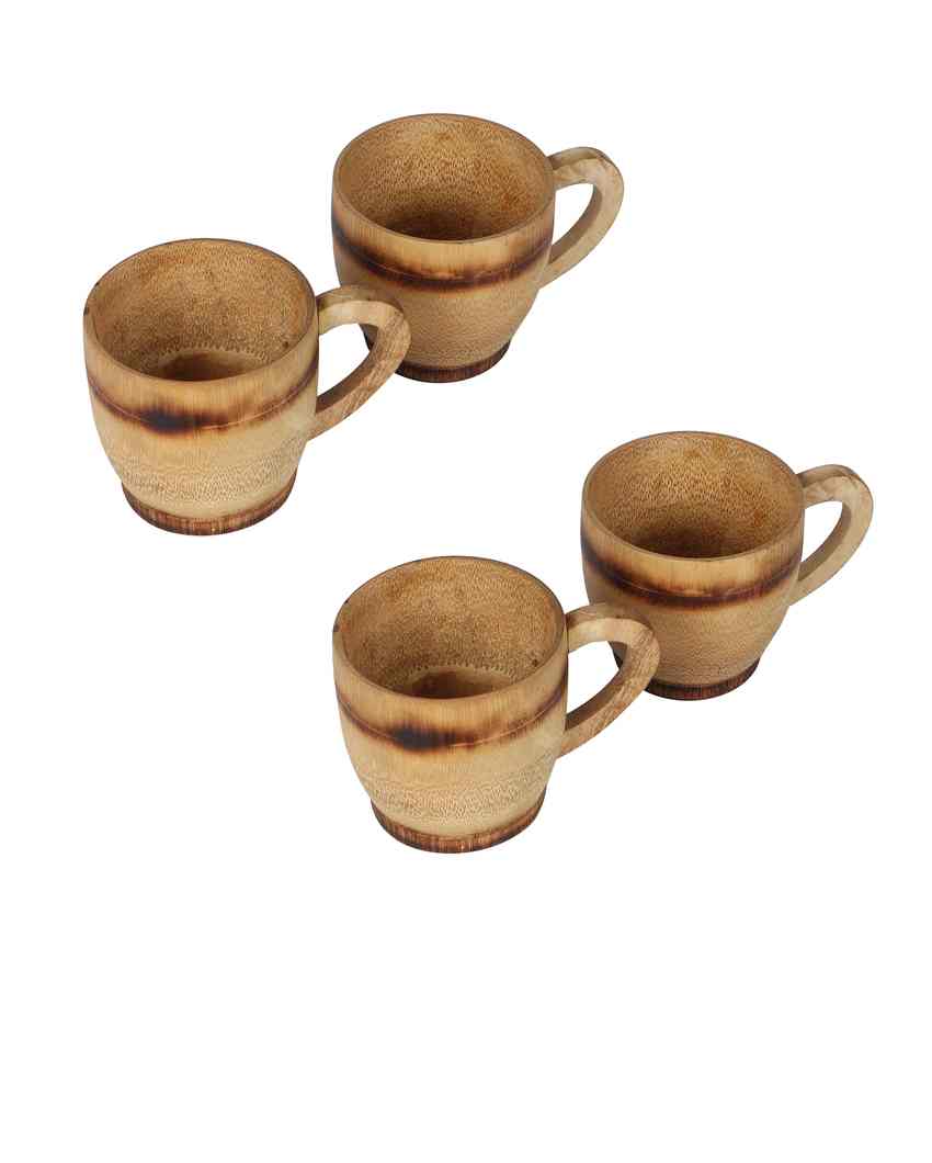 Artisan Crafted Bamboo Tea Cup | Beige| Set of 4 | 5 x 3 inches