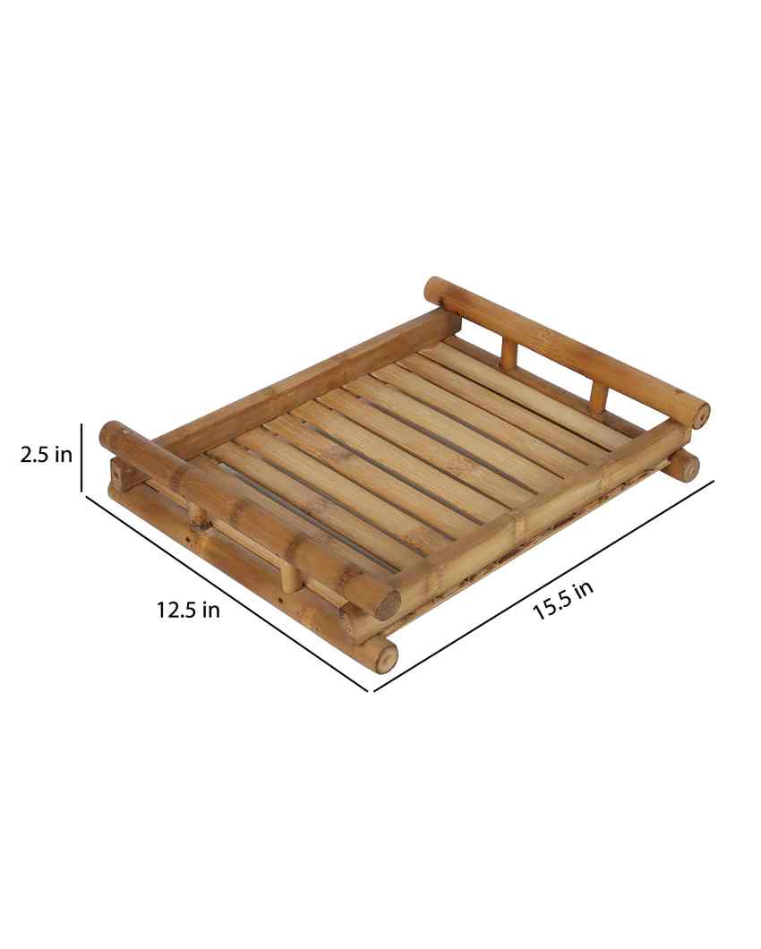 Versatile Use Bamboo Serving Tray| Beige| 16 x 12 x 3 inches