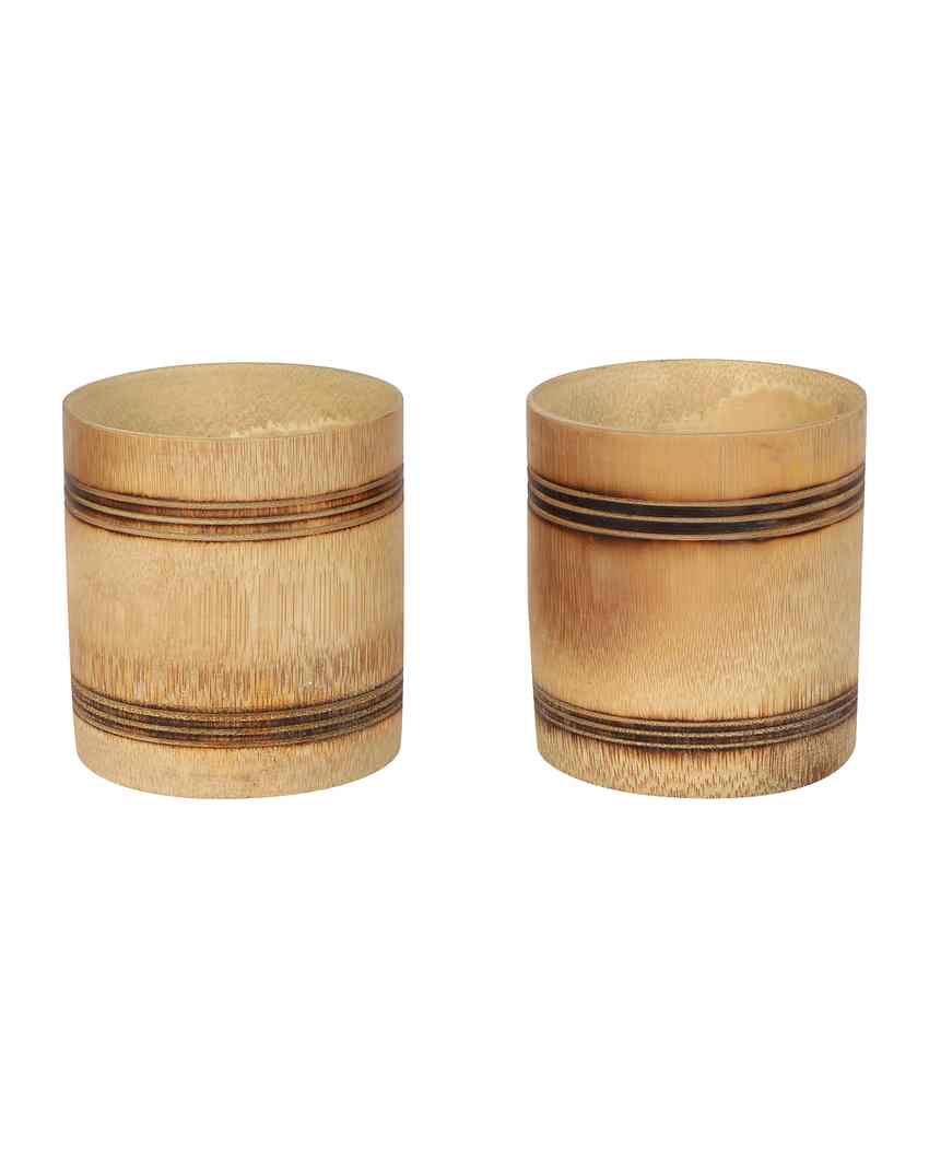 Sophisticated Style Handmade Bamboo Whiskey Glass Smoked Finish | Beige| Set of 2 | 4 x 4 inches