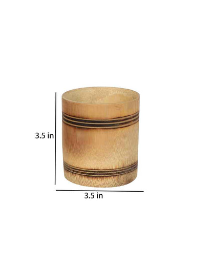 Sophisticated Style Handmade Bamboo Whiskey Glass Smoked Finish | Beige| Set of 2 | 4 x 4 inches