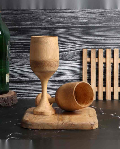 Elegant and Sturdy Bamboo Wine Glass | Beige | Set of 2 | 8 x 4 inches