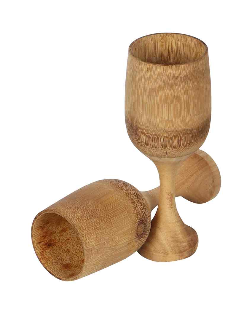 Elegant and Sturdy Bamboo Wine Glass | Beige | Set of 2 | 8 x 4 inches