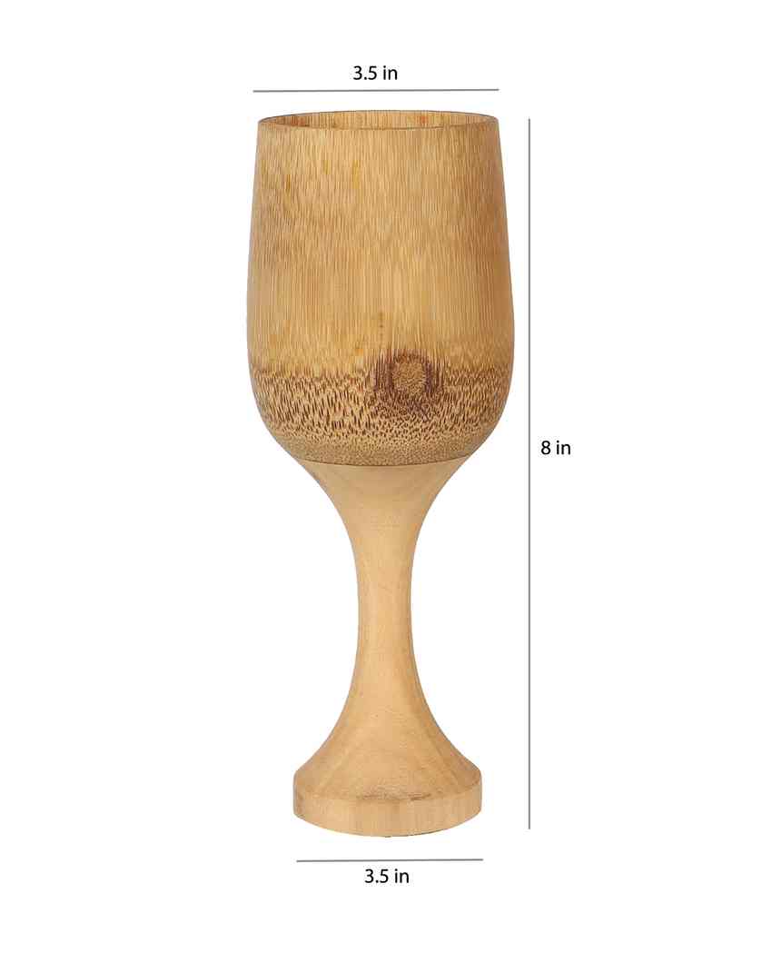 Elegant and Sturdy Bamboo Wine Glass | Beige | Set of 2 | 8 x 4 inches